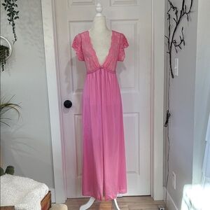Vintage Union Made Pink Lace Long Chemise